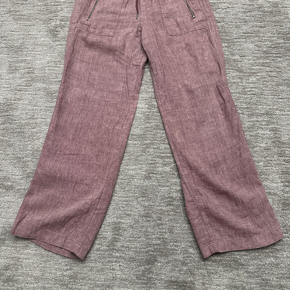 Athleta Pants Womens 10 Mauve Elastic Waist Drawstring Cabo Wide Leg Linen - Picture 3 of 11